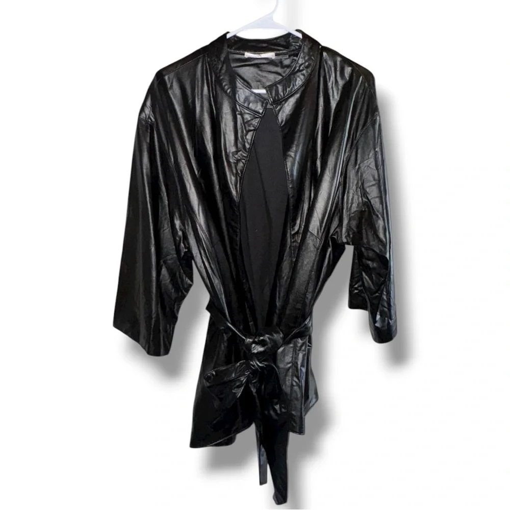 NATORI Faux Leather Kimono Jacket NWOT Size 2X (Plus Size) 💖 Baddie Biker Chic